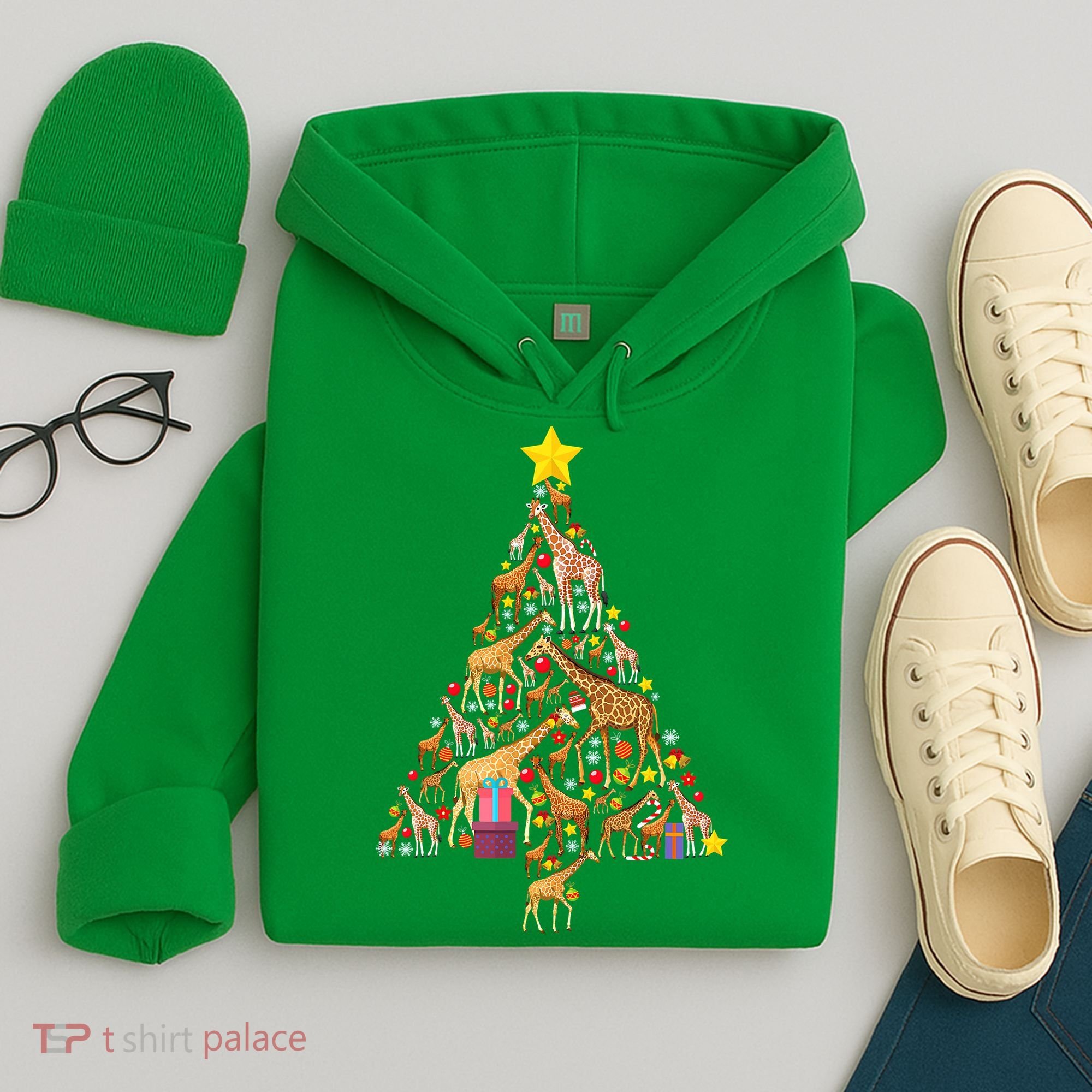 Funny Giraffe Christmas Tree Zookeeper Xmas Hoodie
