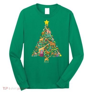 Funny Giraffe Christmas Tree Zookeeper Xmas Long Sleeve Shirt