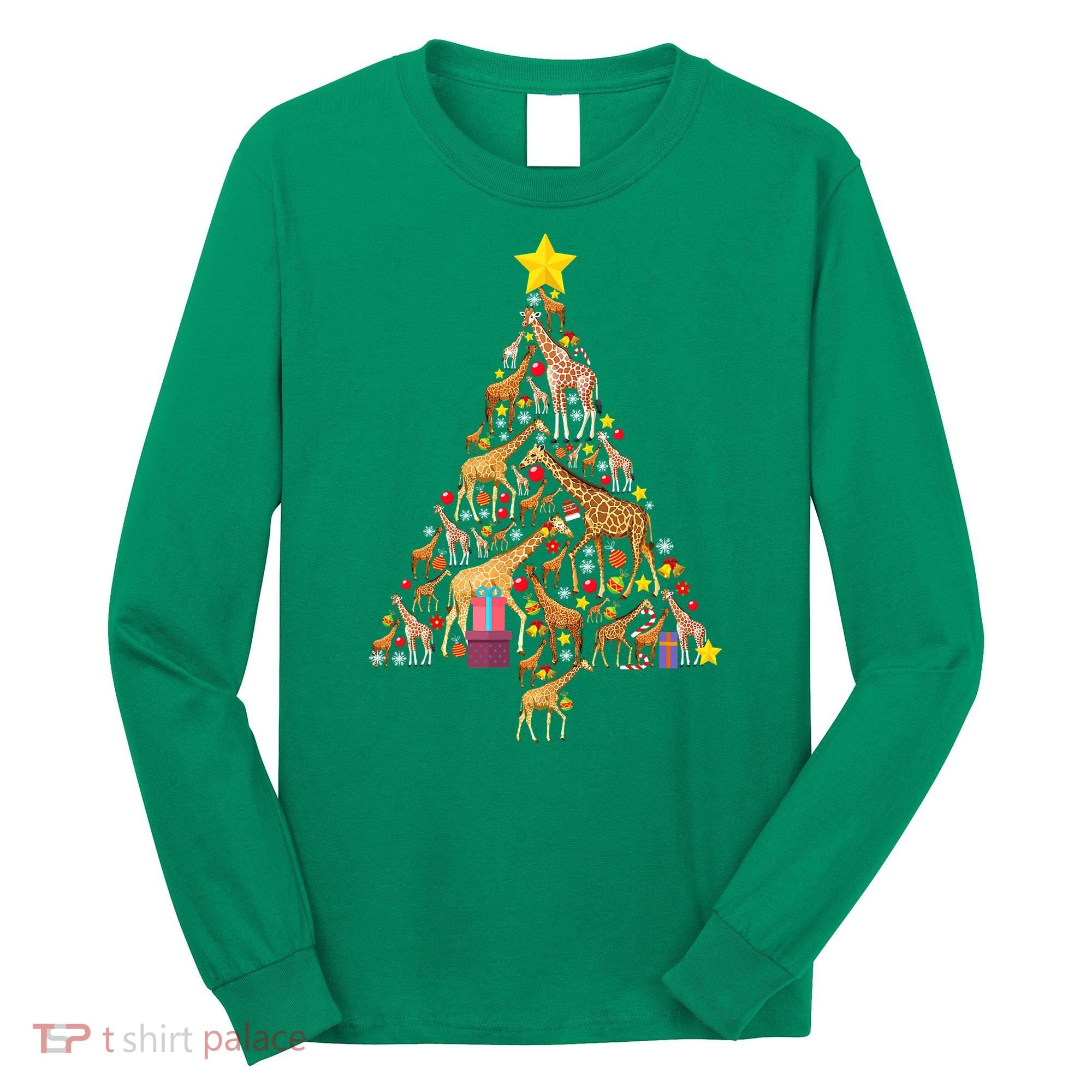Funny Giraffe Christmas Tree Zookeeper Xmas Long Sleeve Shirt
