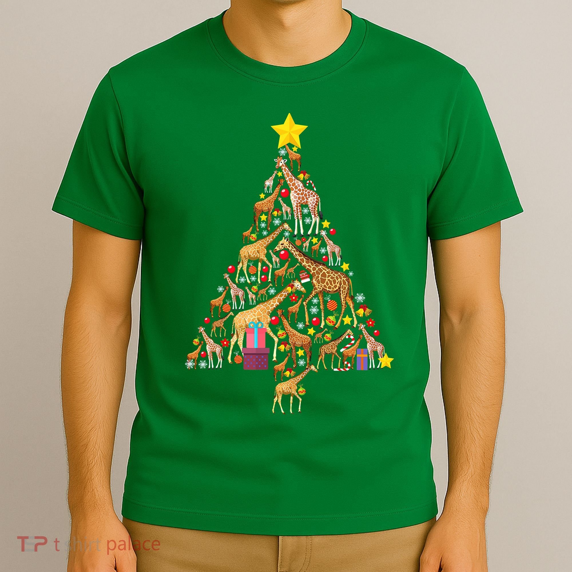 Funny Giraffe Christmas Tree Zookeeper Xmas T-Shirt