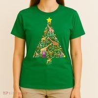 Funny Giraffe Christmas Tree Zookeeper Xmas T-Shirt thumb 4