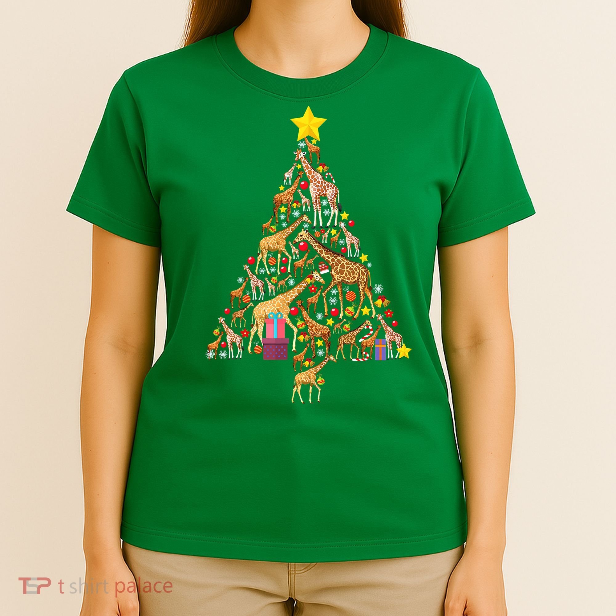 Funny Giraffe Christmas Tree Zookeeper Xmas T-Shirt