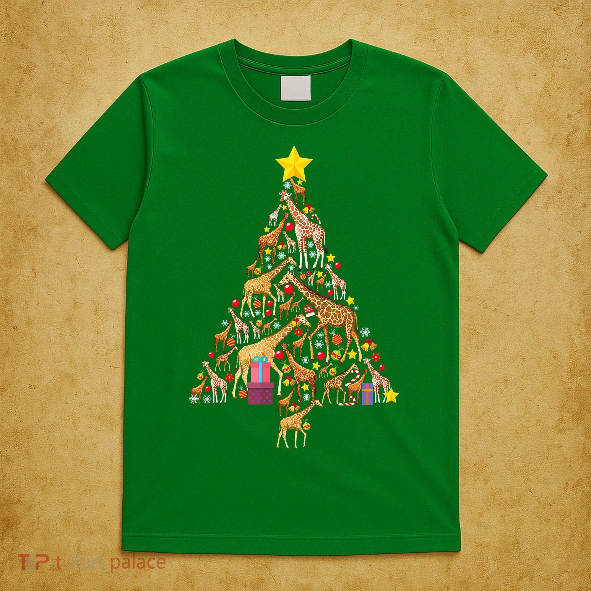 Funny Giraffe Christmas Tree Zookeeper Xmas T-Shirt
