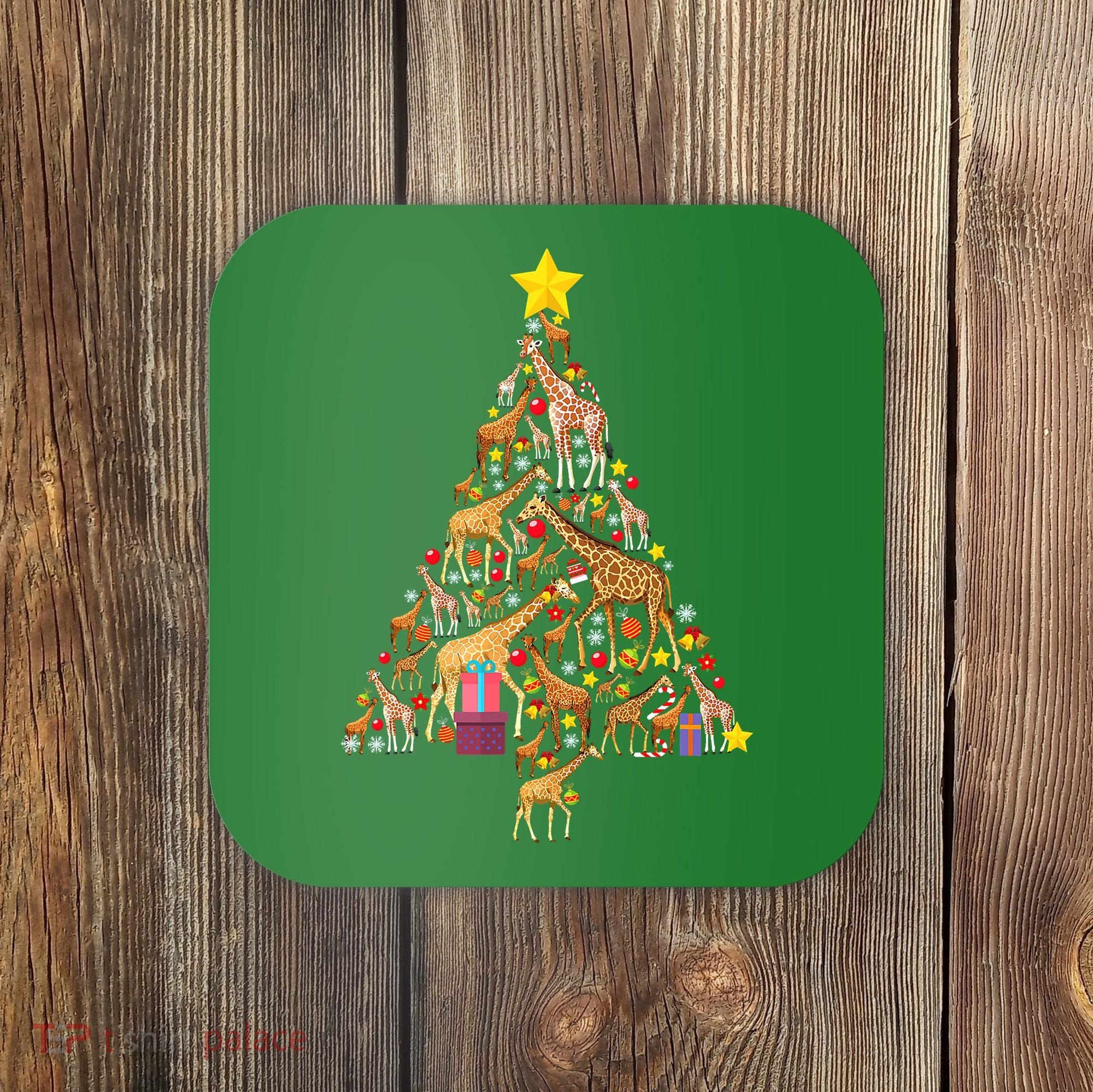 Funny Giraffe Christmas Tree Zookeeper Xmas Coaster