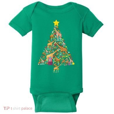 Funny Giraffe Christmas Tree Zookeeper Xmas Baby Bodysuit