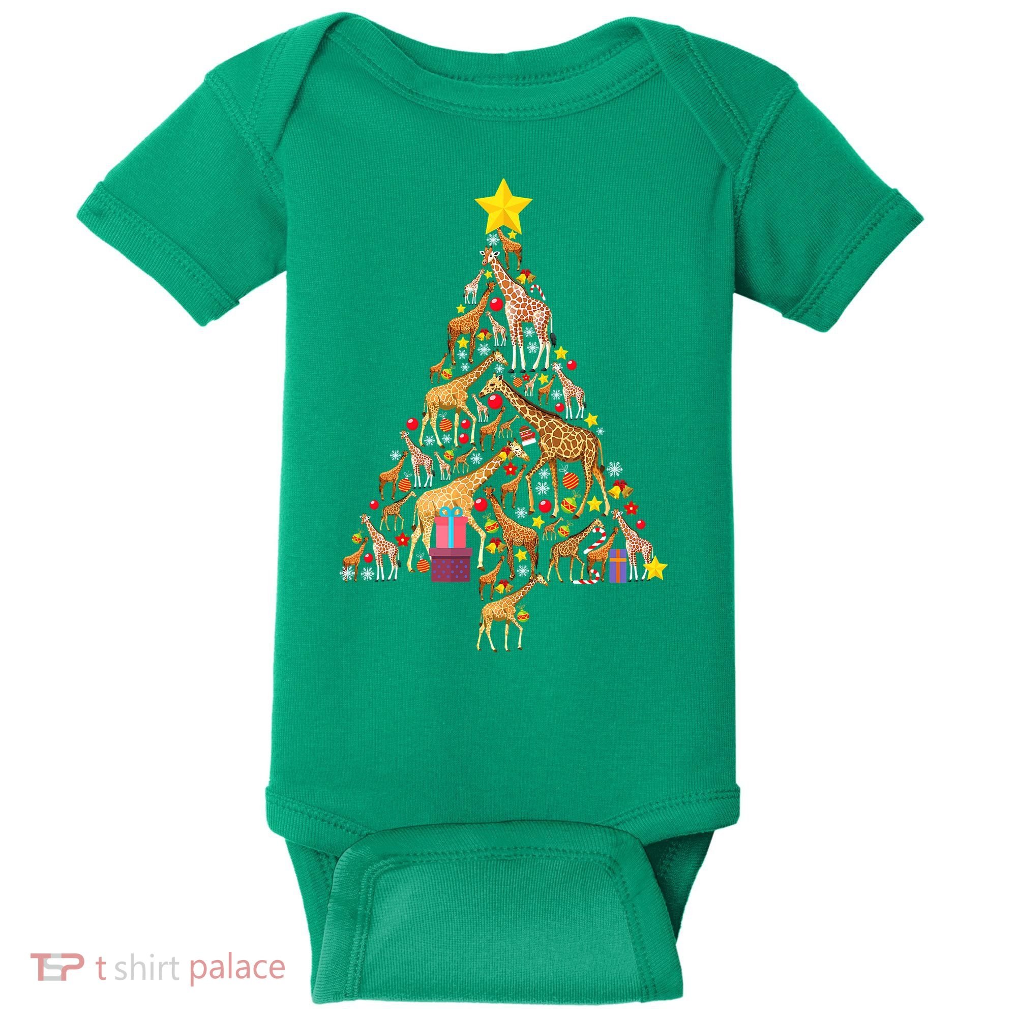 Funny Giraffe Christmas Tree Zookeeper Xmas Baby Bodysuit