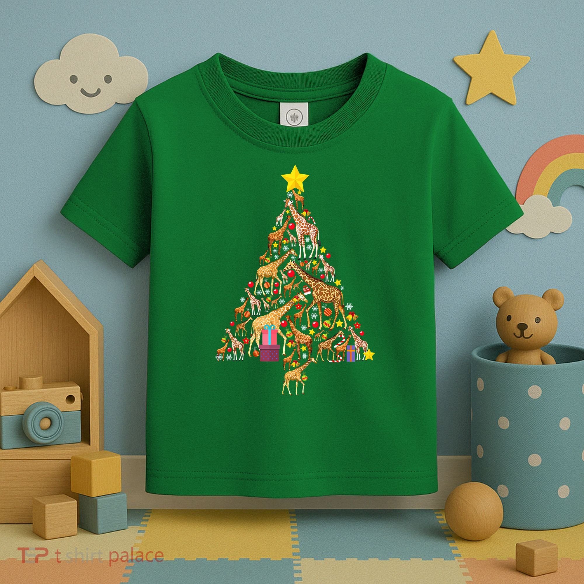 Funny Giraffe Christmas Tree Zookeeper Xmas Toddler T-Shirt