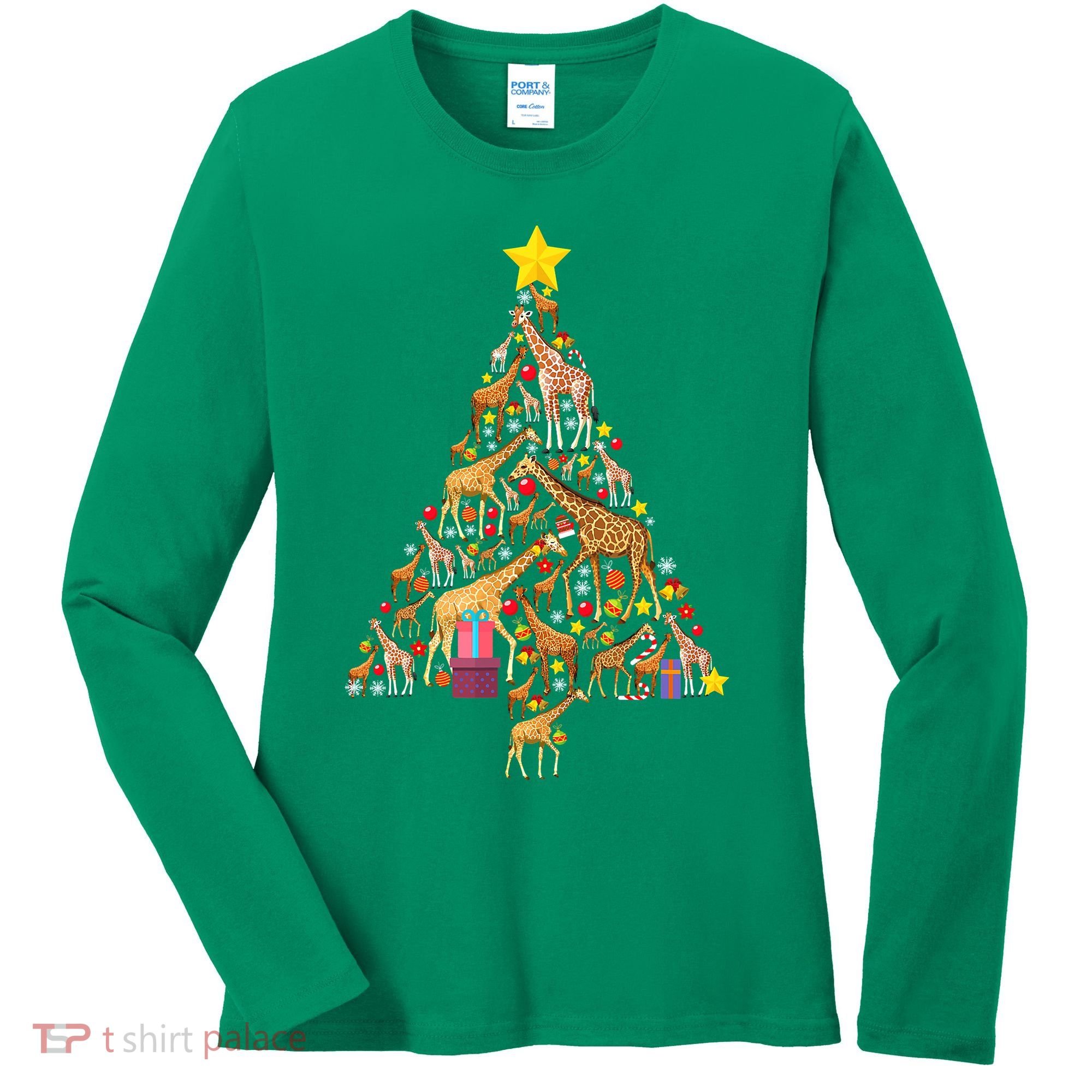 Funny Giraffe Christmas Tree Zookeeper Xmas Women's Long Sleeve Shirt