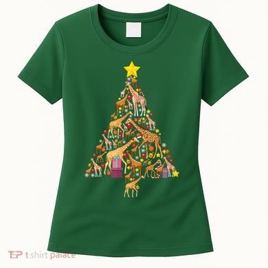 Funny Giraffe Christmas Tree Zookeeper Xmas Women's T-Shirt