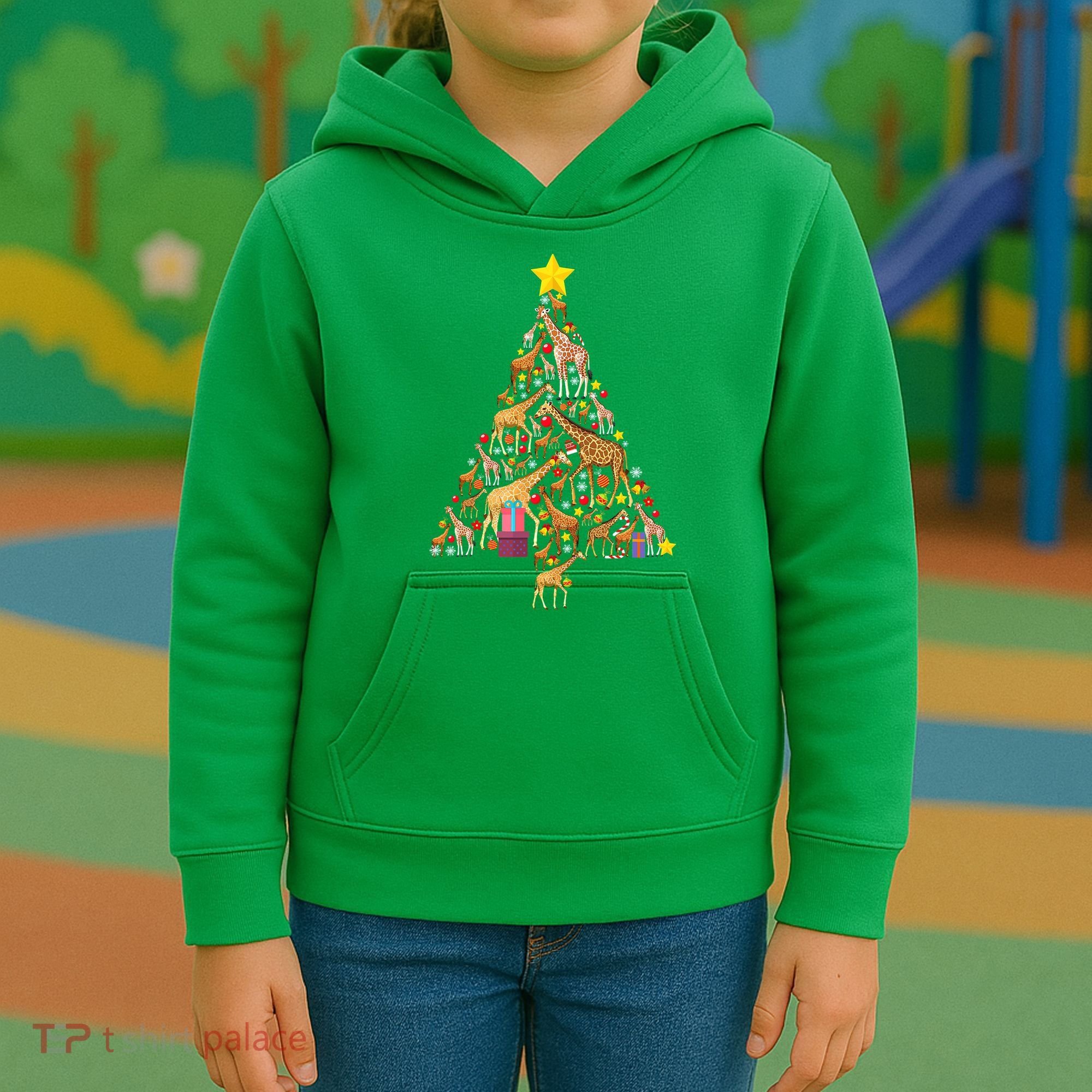 Funny Giraffe Christmas Tree Zookeeper Xmas Kids Hoodie