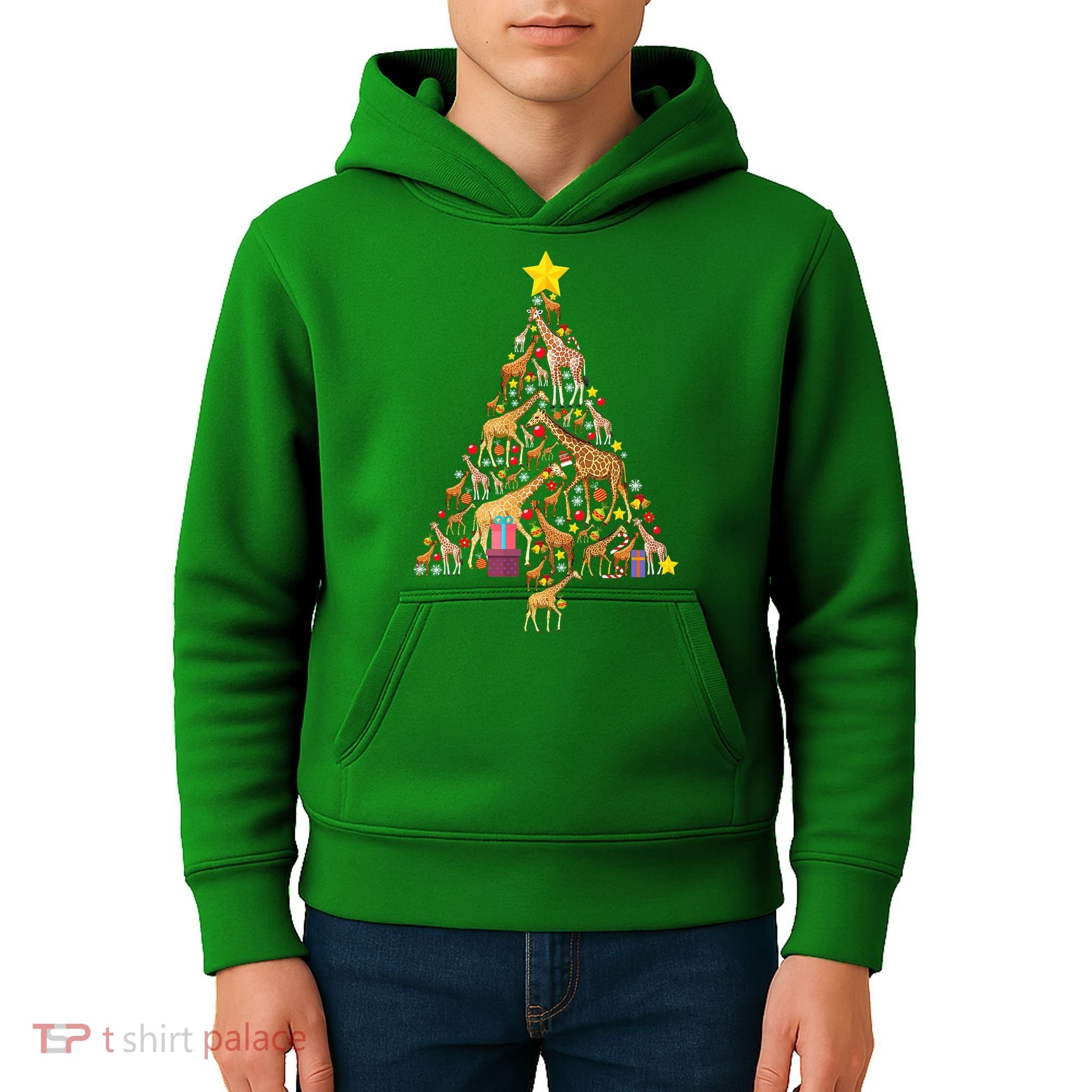 Funny Giraffe Christmas Tree Zookeeper Xmas Kids Hoodie