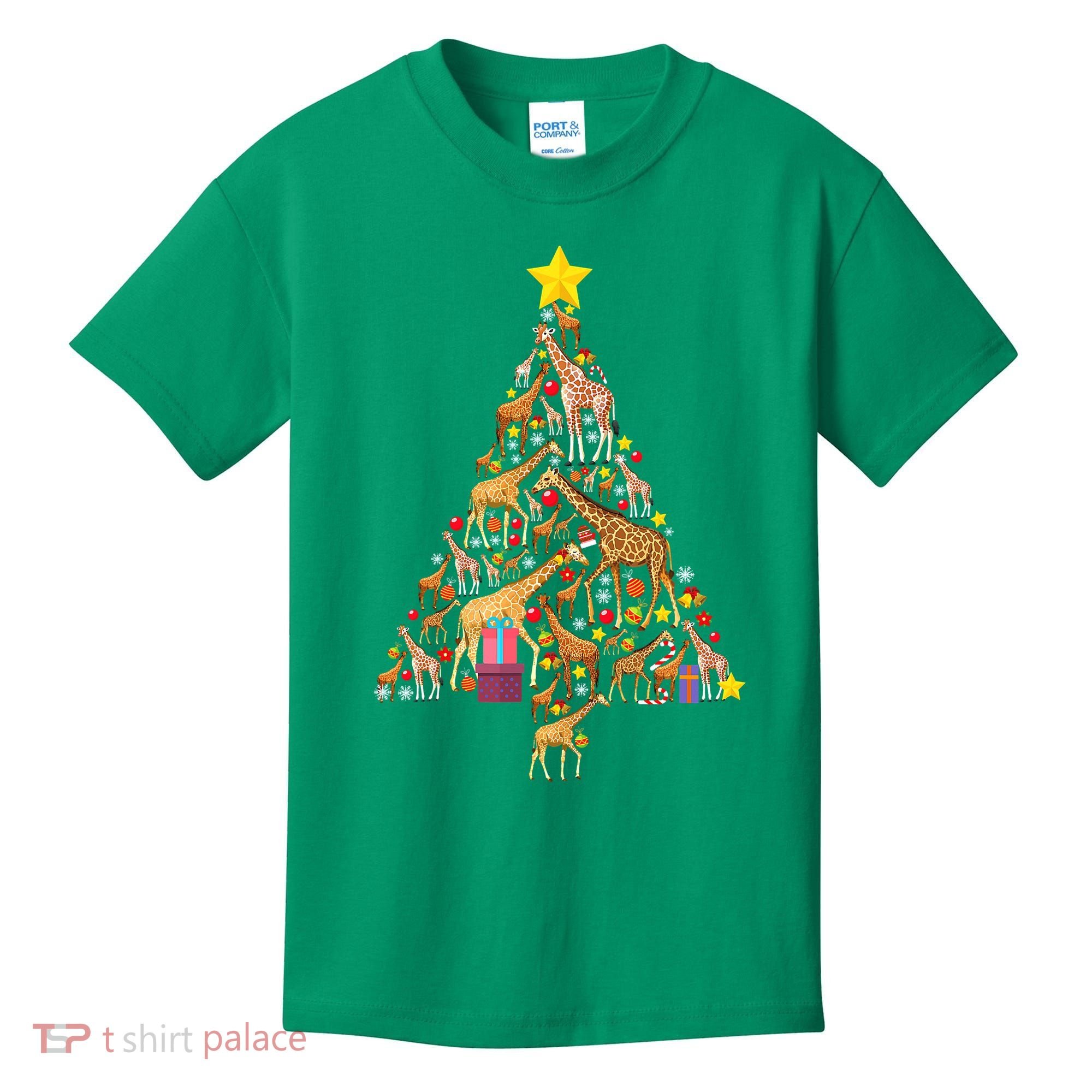 Funny Giraffe Christmas Tree Zookeeper Xmas Kids T-Shirt