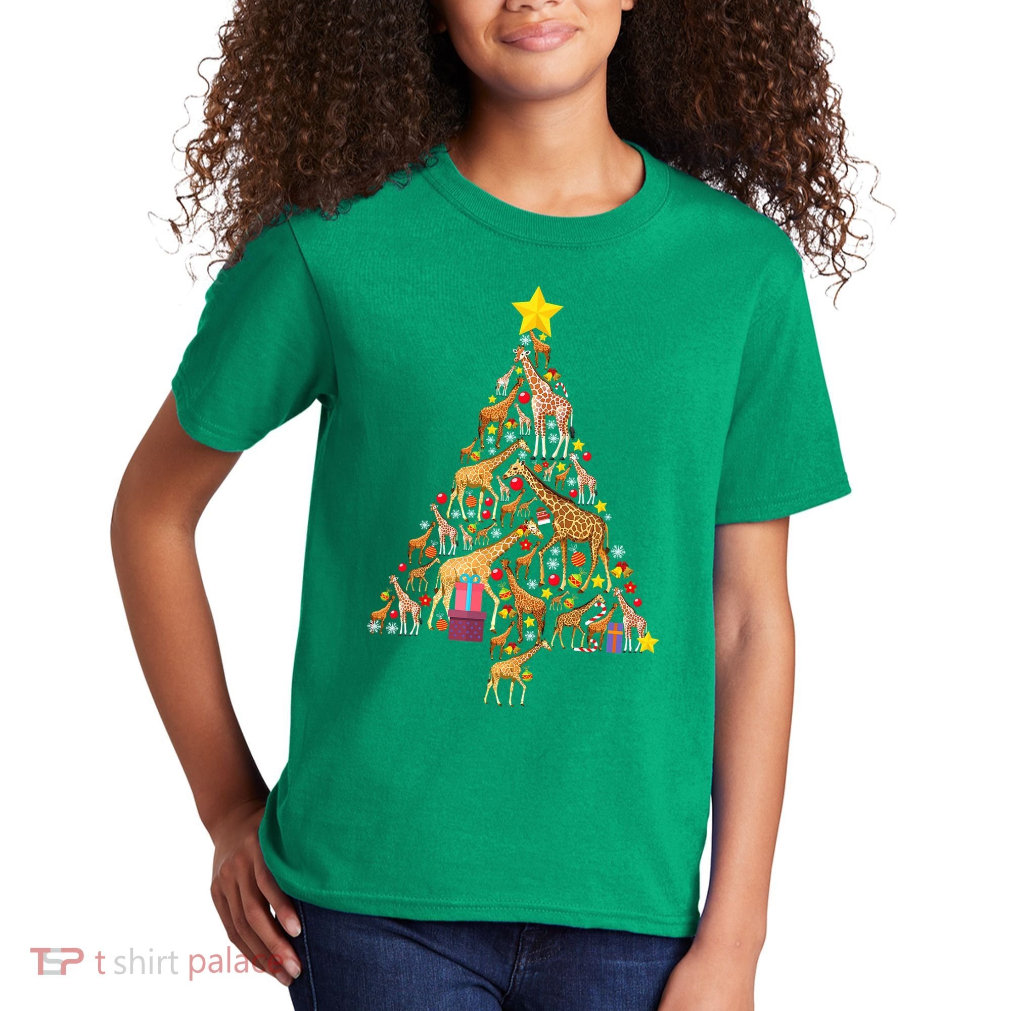 Funny Giraffe Christmas Tree Zookeeper Xmas Kids T-Shirt
