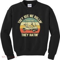 Funny Golf Cart See Me Rollin They Hatin Humor Kids Sweatshirt thumb 0