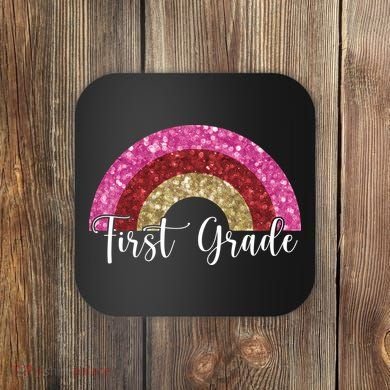 First Grade Cute Rainbow Back To School Coaster