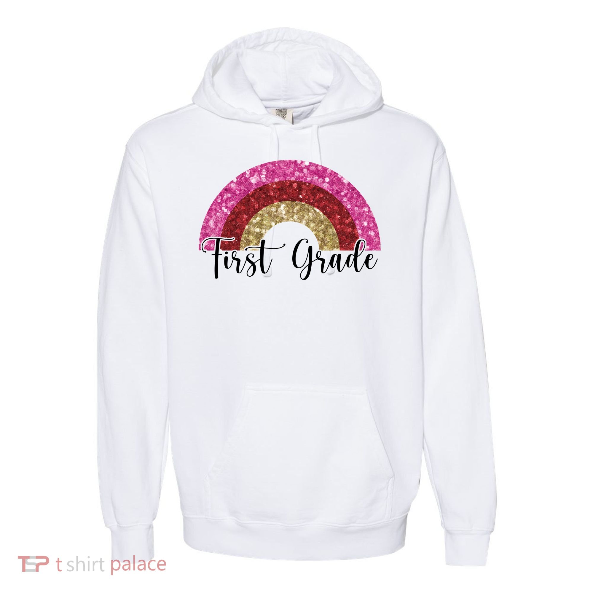 First Grade Cute Rainbow Back To School Comfort Colors Garment-Dyed Hooded Sweatshirt