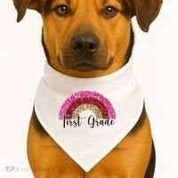 First Grade Cute Rainbow Back To School USA-Made Doggie Bandana thumb 1