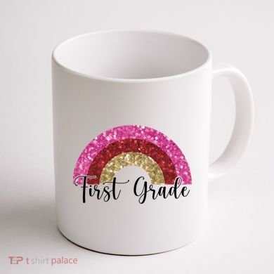First Grade Cute Rainbow Back To School Coffee Mug back