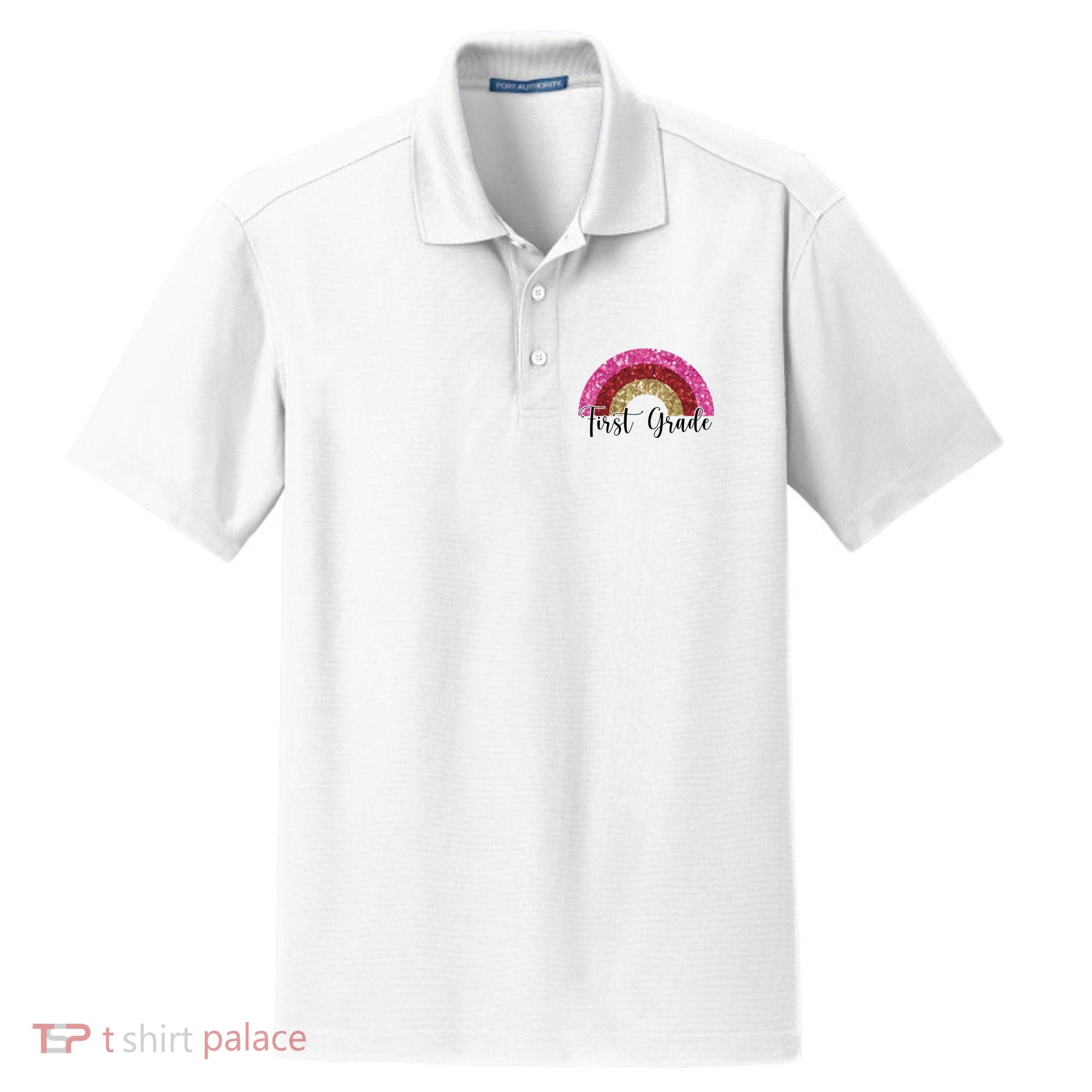 First Grade Cute Rainbow Back To School Dry Zone Grid Polo