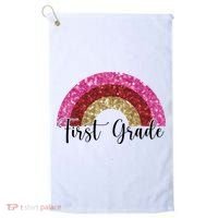 First Grade Cute Rainbow Back To School Golf Towel thumb 0