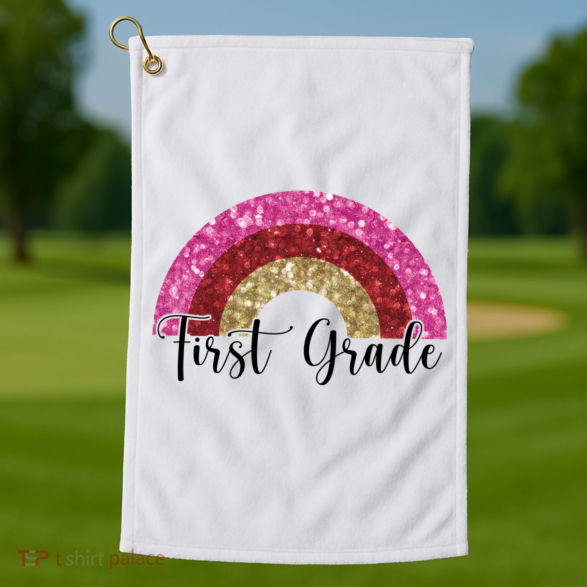 First Grade Cute Rainbow Back To School Golf Towel