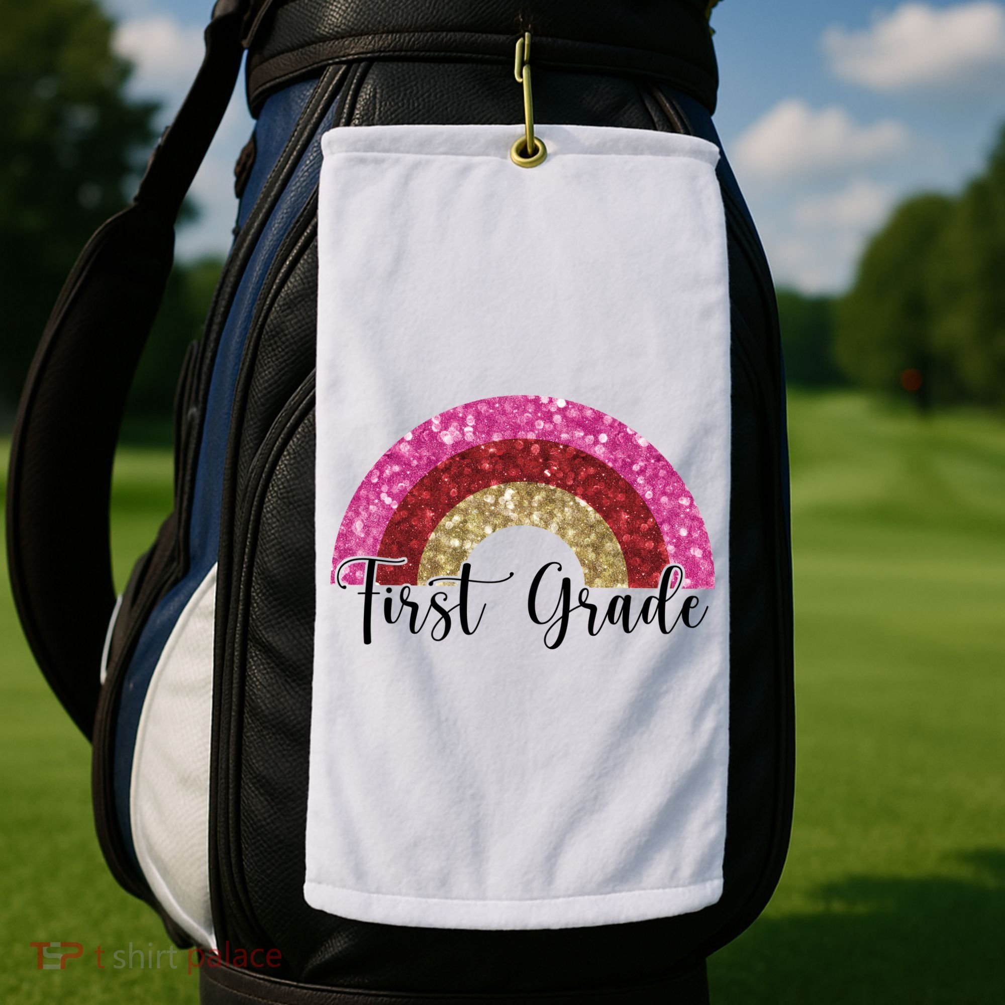 First Grade Cute Rainbow Back To School Golf Towel