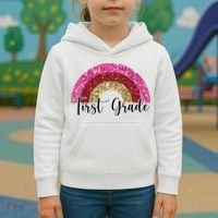 First Grade Cute Rainbow Back To School Kids Hoodie thumb 3