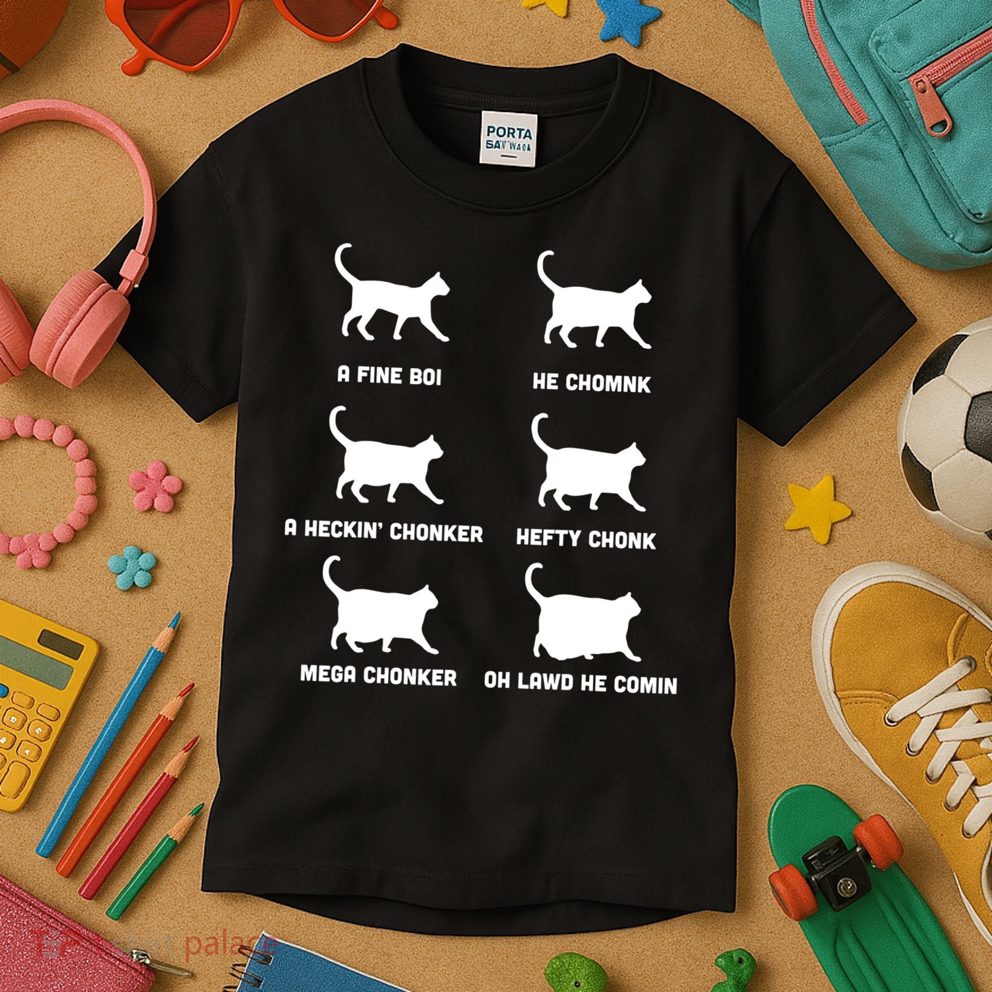 Funny Gift Cats Meme Chonk Cat Chart Kids T-Shirt