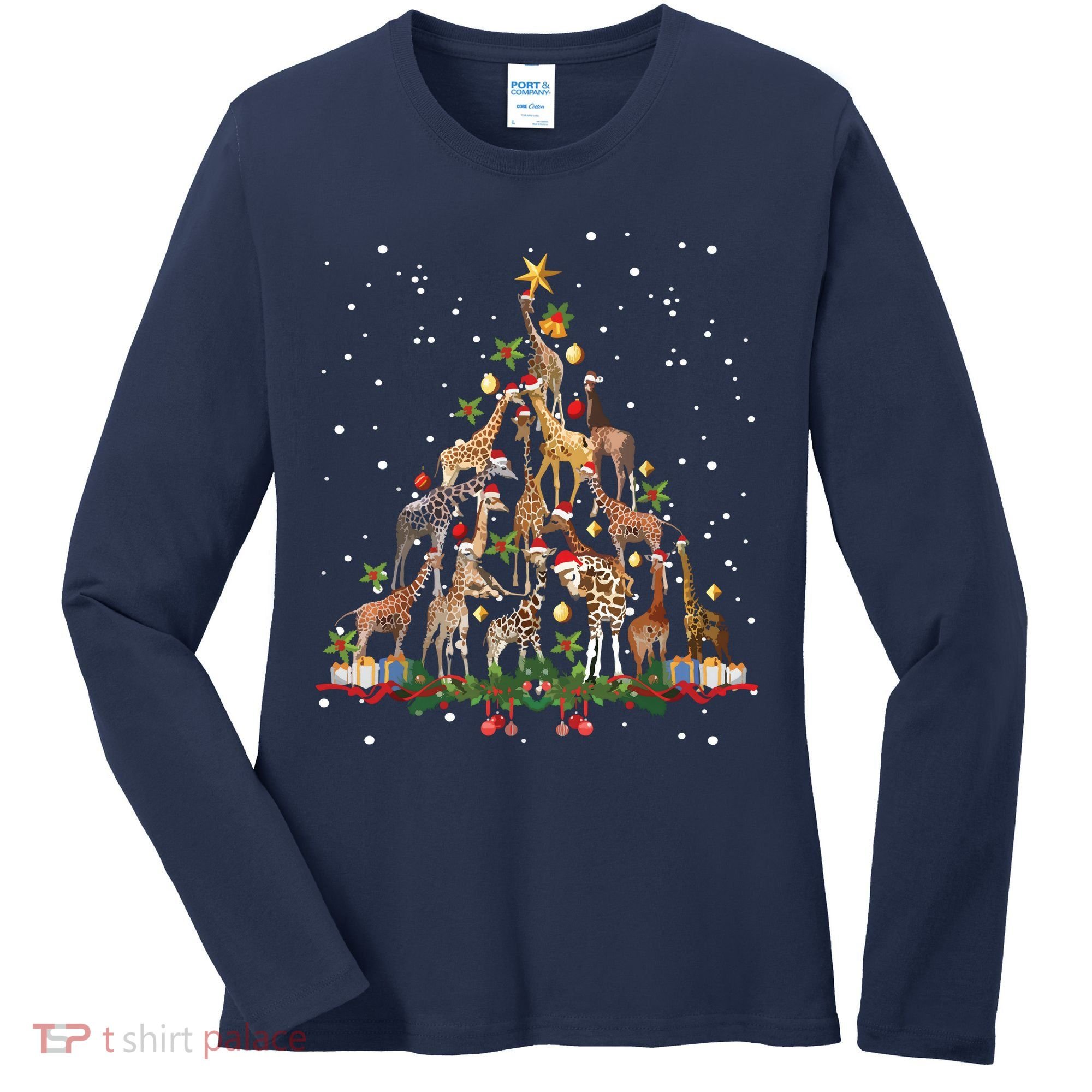 Funny Giraffe Christmas Tree Ornament Decor Cute Women's Long Sleeve Shirt