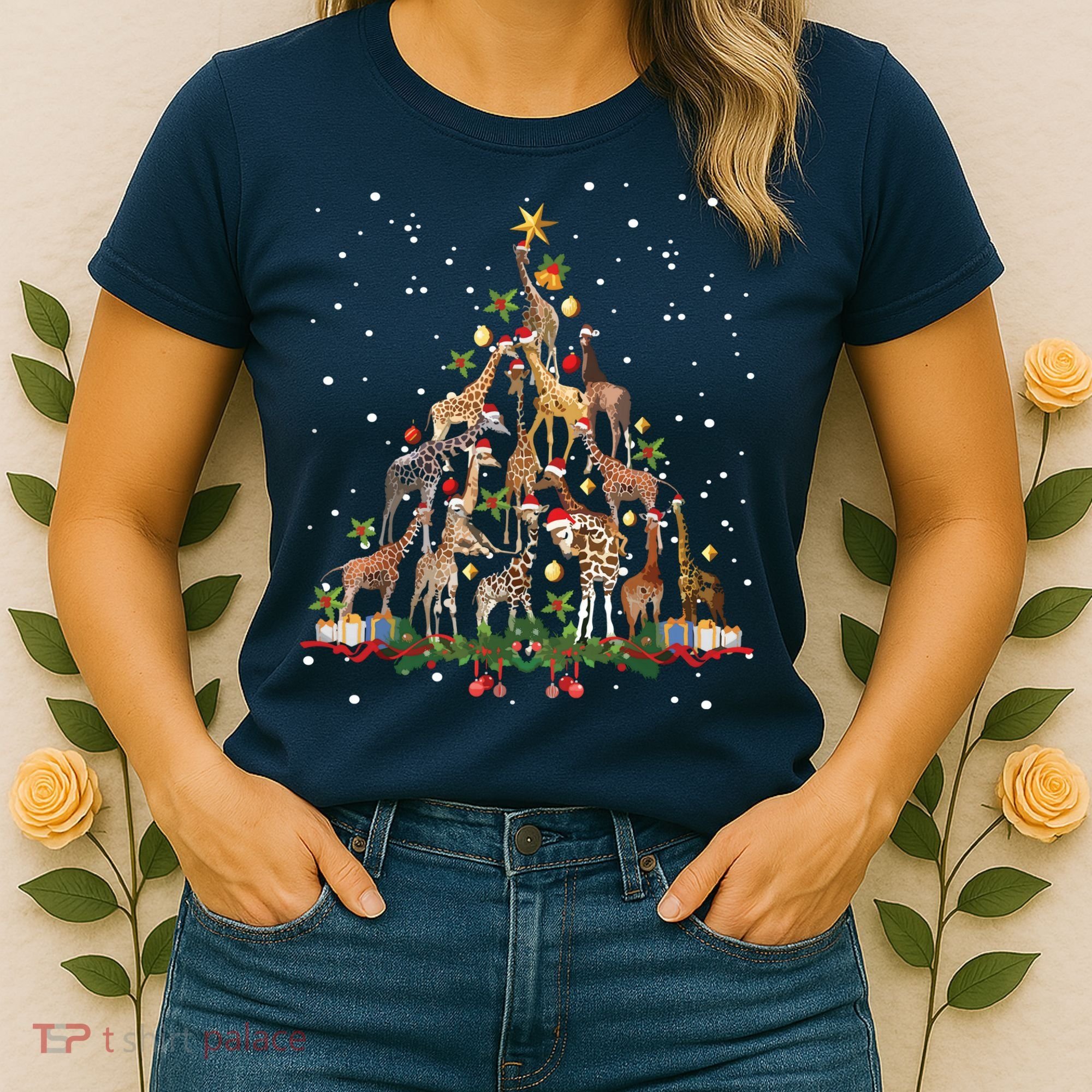 Funny Giraffe Christmas Tree Ornament Decor Cute Women's T-Shirt