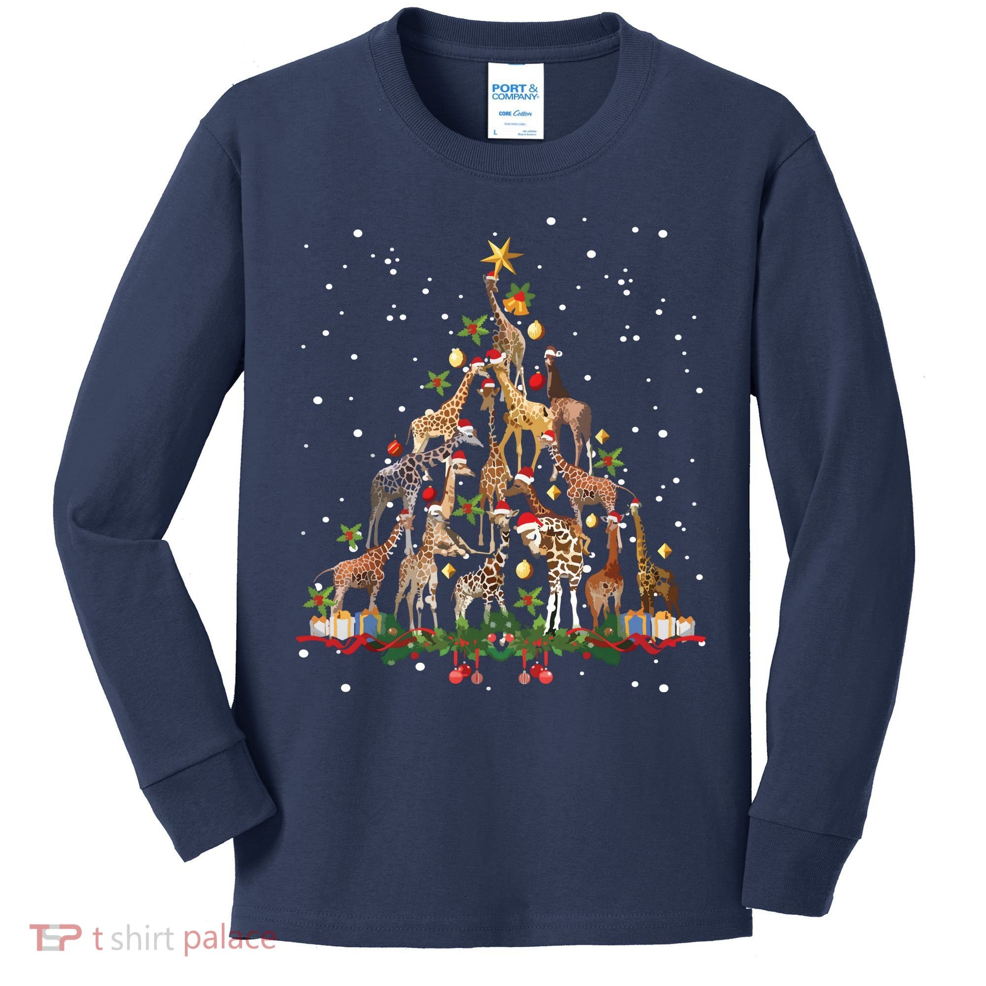 Funny Giraffe Christmas Tree Ornament Decor Cute Kids Long Sleeve Shirt