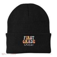 First Grade Crew Groovy Women First Day Of School Beanie thumb 0