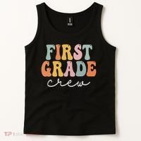 First Grade Crew Groovy Women First Day Of School Tank Top thumb 2