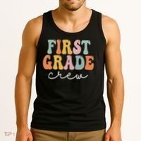 First Grade Crew Groovy Women First Day Of School Tank Top thumb 3