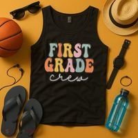 First Grade Crew Groovy Women First Day Of School Tank Top thumb 4