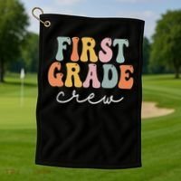 First Grade Crew Groovy Women First Day Of School Golf Towel thumb 1