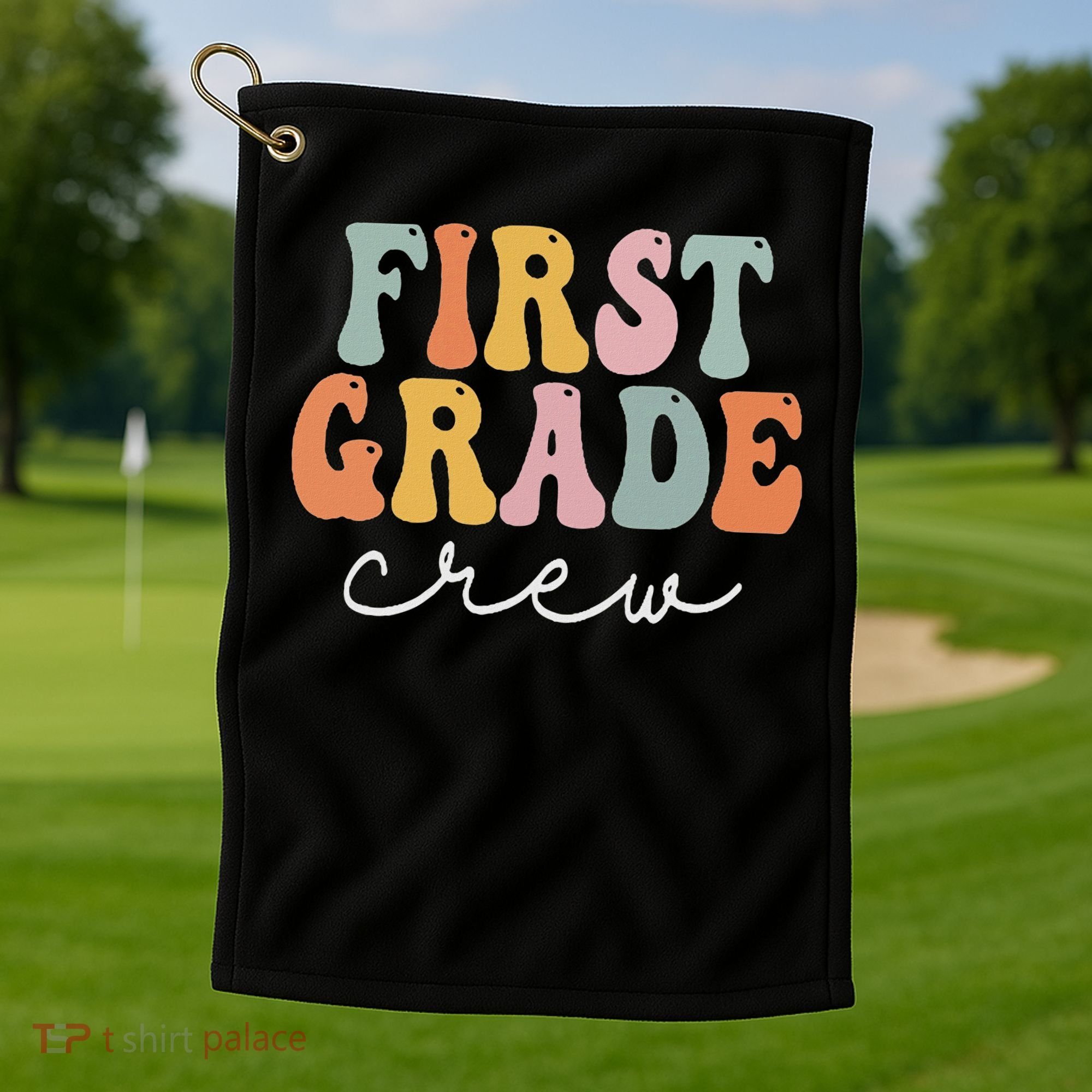 First Grade Crew Groovy Women First Day Of School Golf Towel