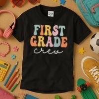 First Grade Crew Groovy Women First Day Of School Kids T-Shirt thumb 3