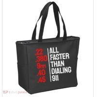 Funny Gun Caliber All Faster Than Dialing 911 Guns Tote Bag thumb 2