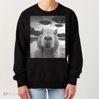 Funny Graphic Capybara Selfie With Ufos Weird Women's Sweatshirt thumb 0