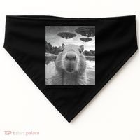 Funny Graphic Capybara Selfie With Ufos Weird USA-Made Doggie Bandana thumb 0
