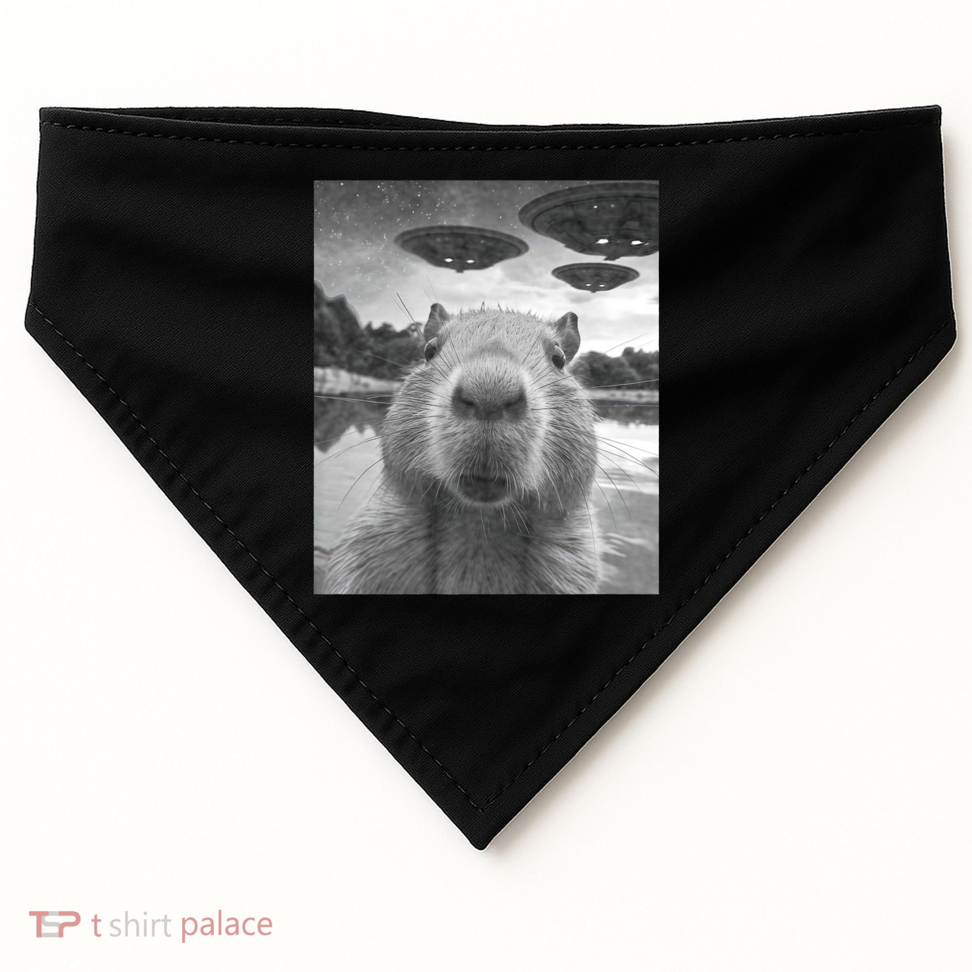 Funny Graphic Capybara Selfie With Ufos Weird USA-Made Doggie Bandana