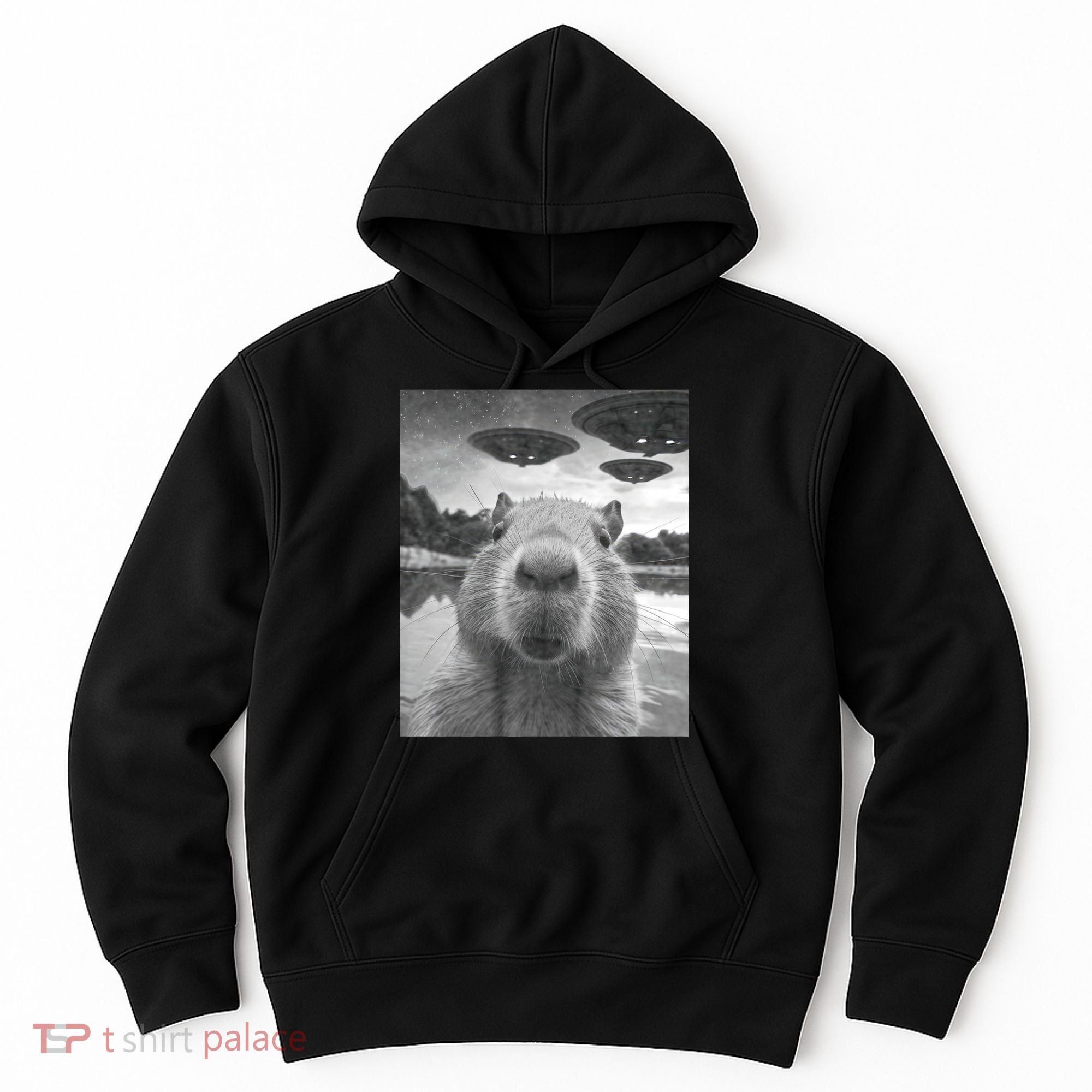Funny Graphic Capybara Selfie With Ufos Weird Hoodie