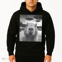 Funny Graphic Capybara Selfie With Ufos Weird Hoodie thumb 2