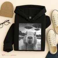 Funny Graphic Capybara Selfie With Ufos Weird Hoodie thumb 4