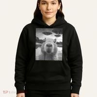 Funny Graphic Capybara Selfie With Ufos Weird Hoodie thumb 5