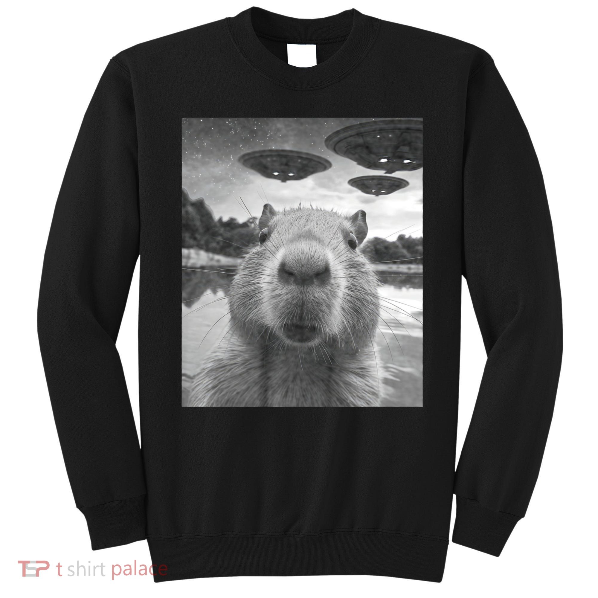 Funny Graphic Capybara Selfie With Ufos Weird Sweatshirt