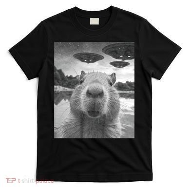 Funny Graphic Capybara Selfie With Ufos Weird T-Shirt
