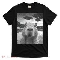Funny Graphic Capybara Selfie With Ufos Weird T-Shirt thumb 0
