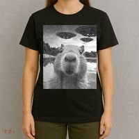 Funny Graphic Capybara Selfie With Ufos Weird T-Shirt thumb 4